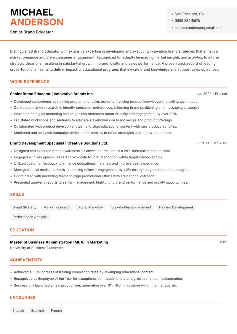 Brand Educator Resume Template