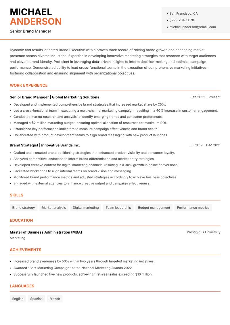 Brand Executive Resume Template