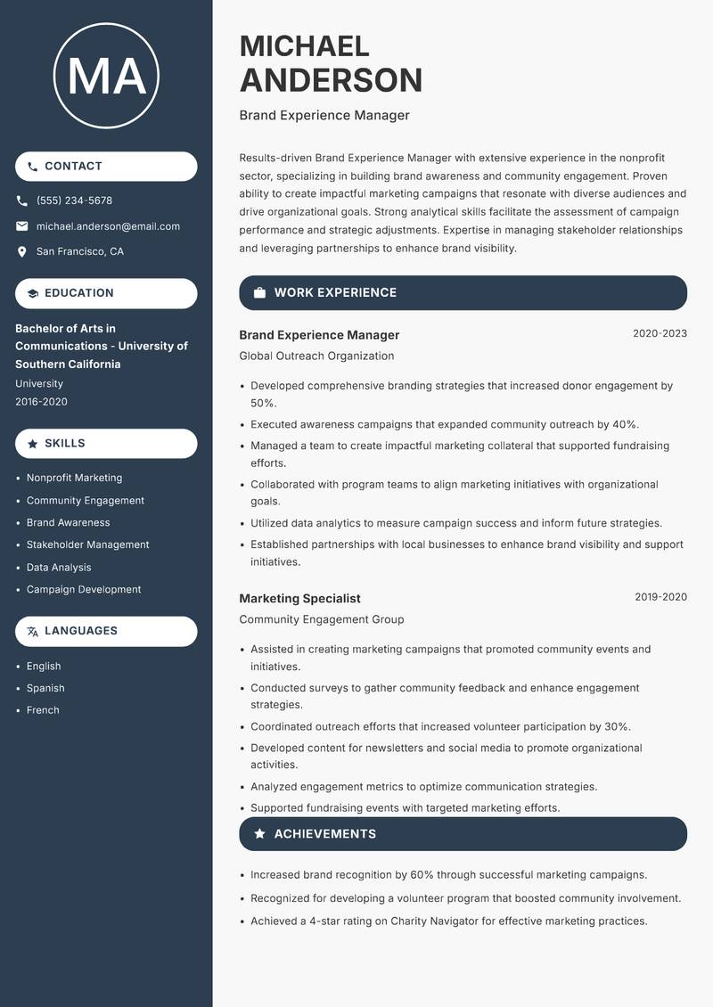 Brand Experience Manager Resume Preview Example