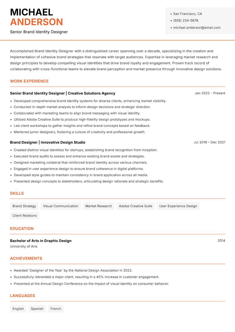 Brand Identity Designer Resume Template