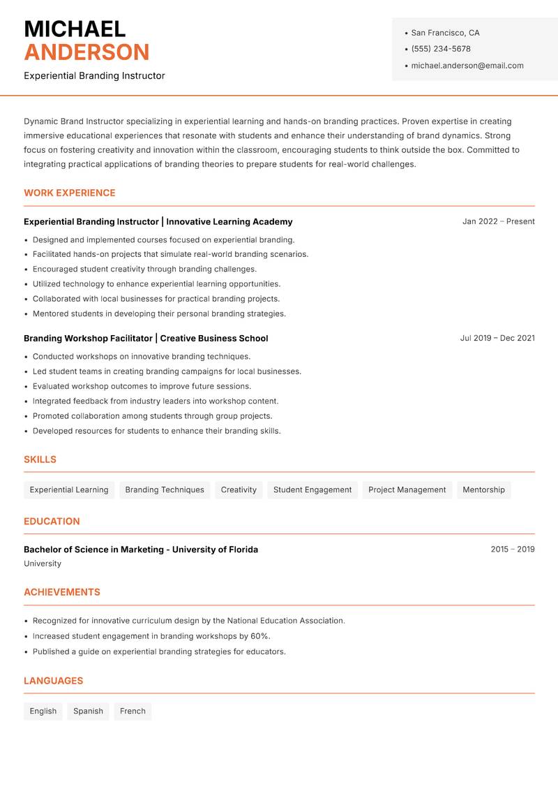 Brand Instructor Resume Template
