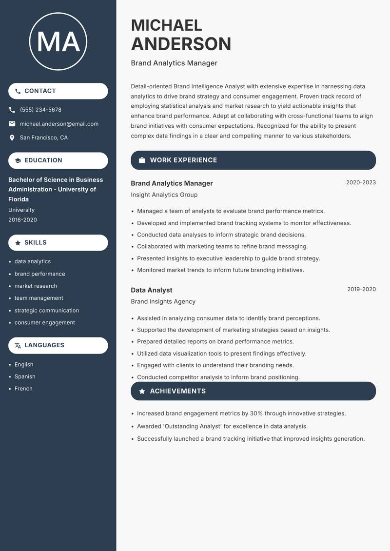 Brand Intelligence Analyst Resume Preview Example