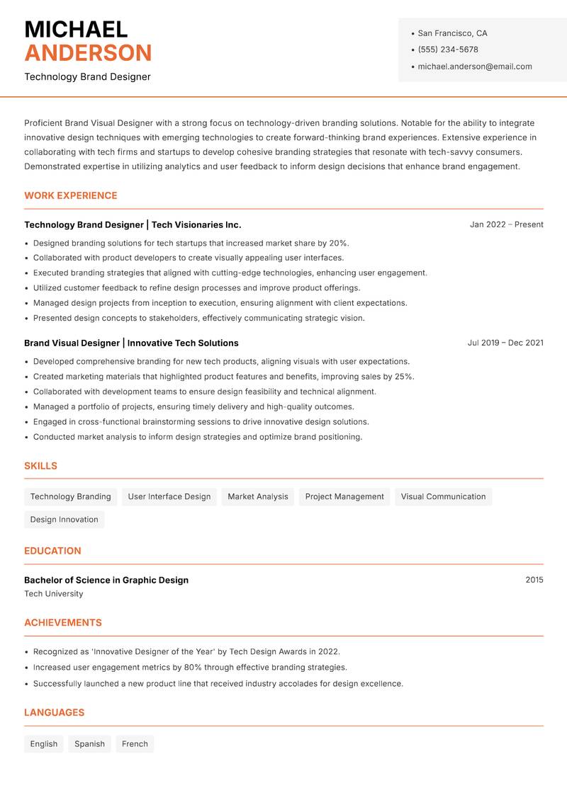 Brand Visual Designer Resume Template
