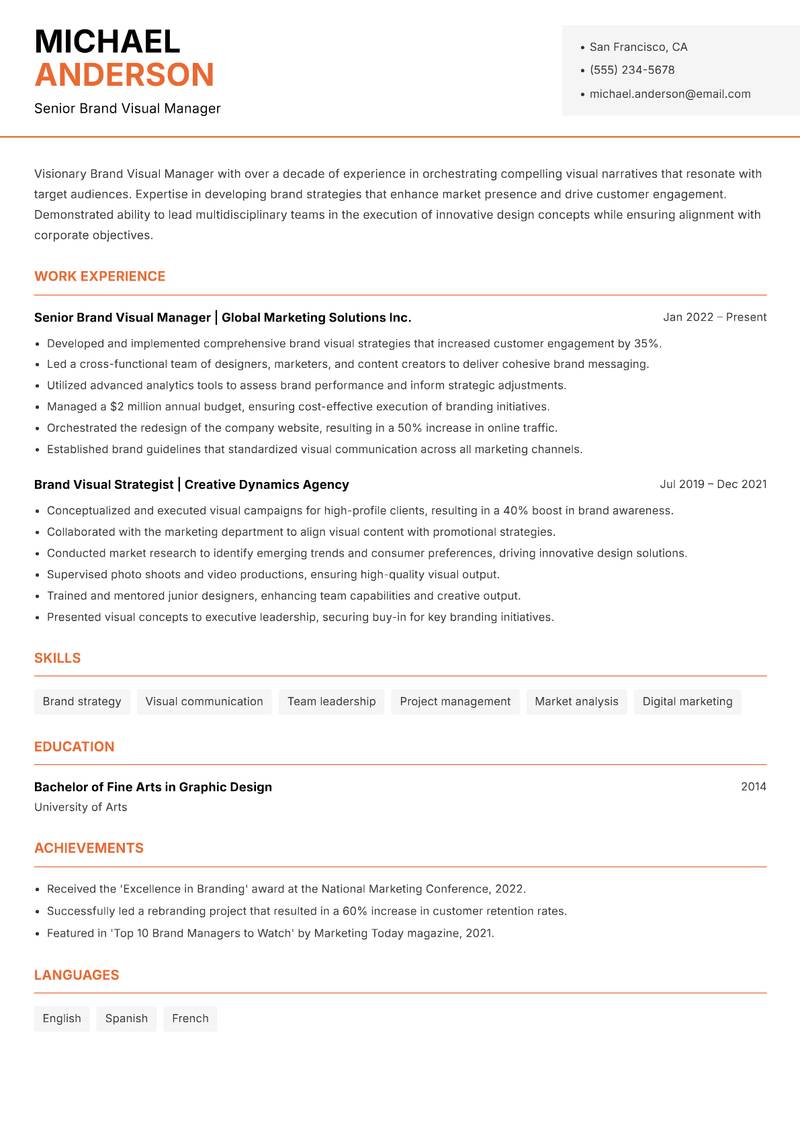 Brand Visual Manager Resume Template