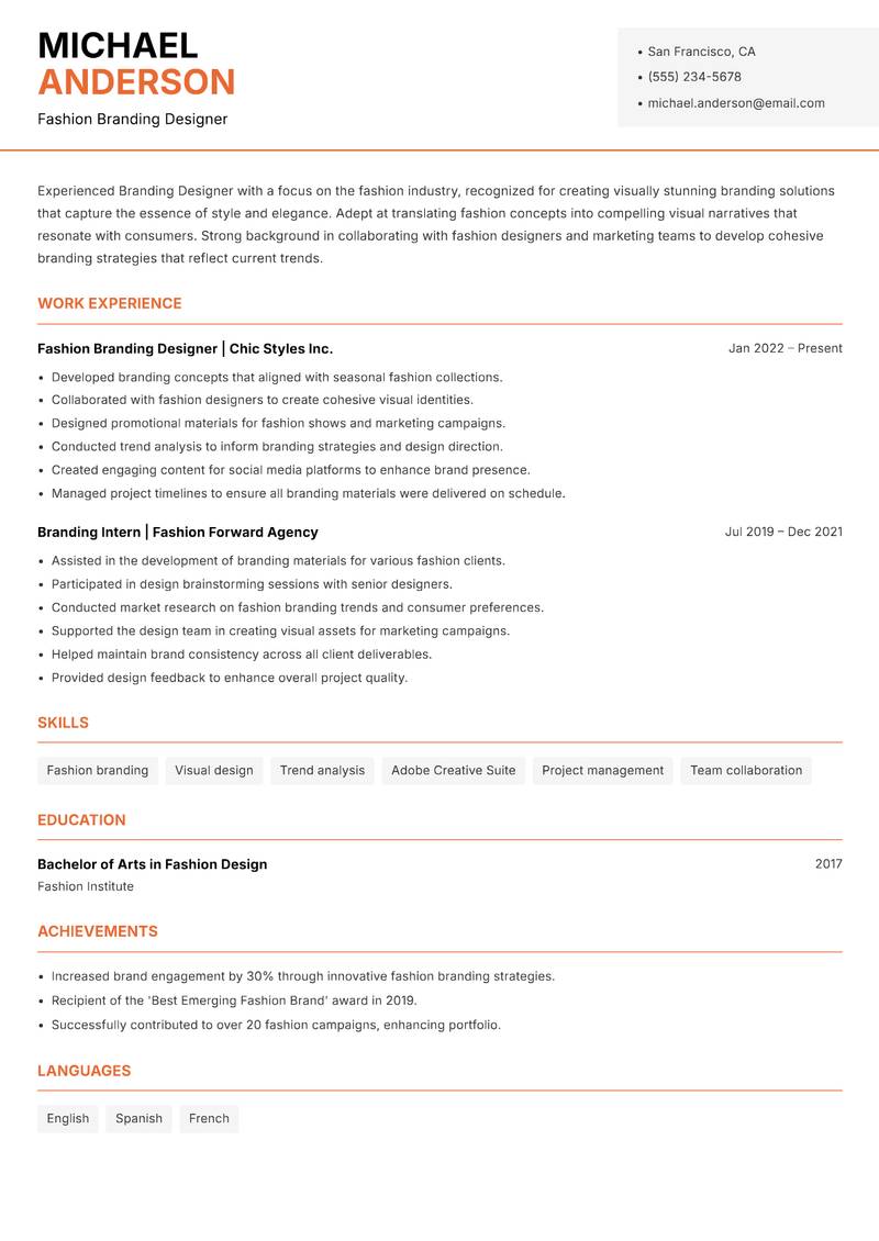 Branding Designer Resume Template
