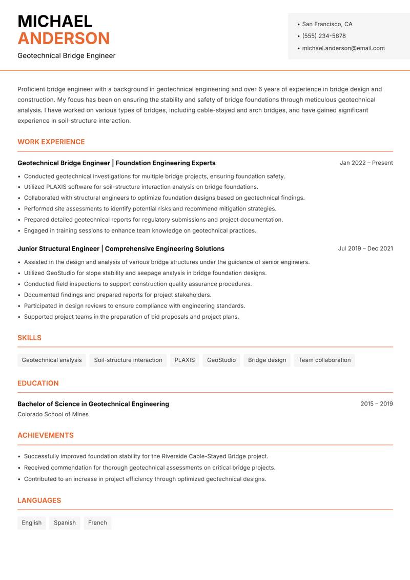 Bridge Engineer Resume Template