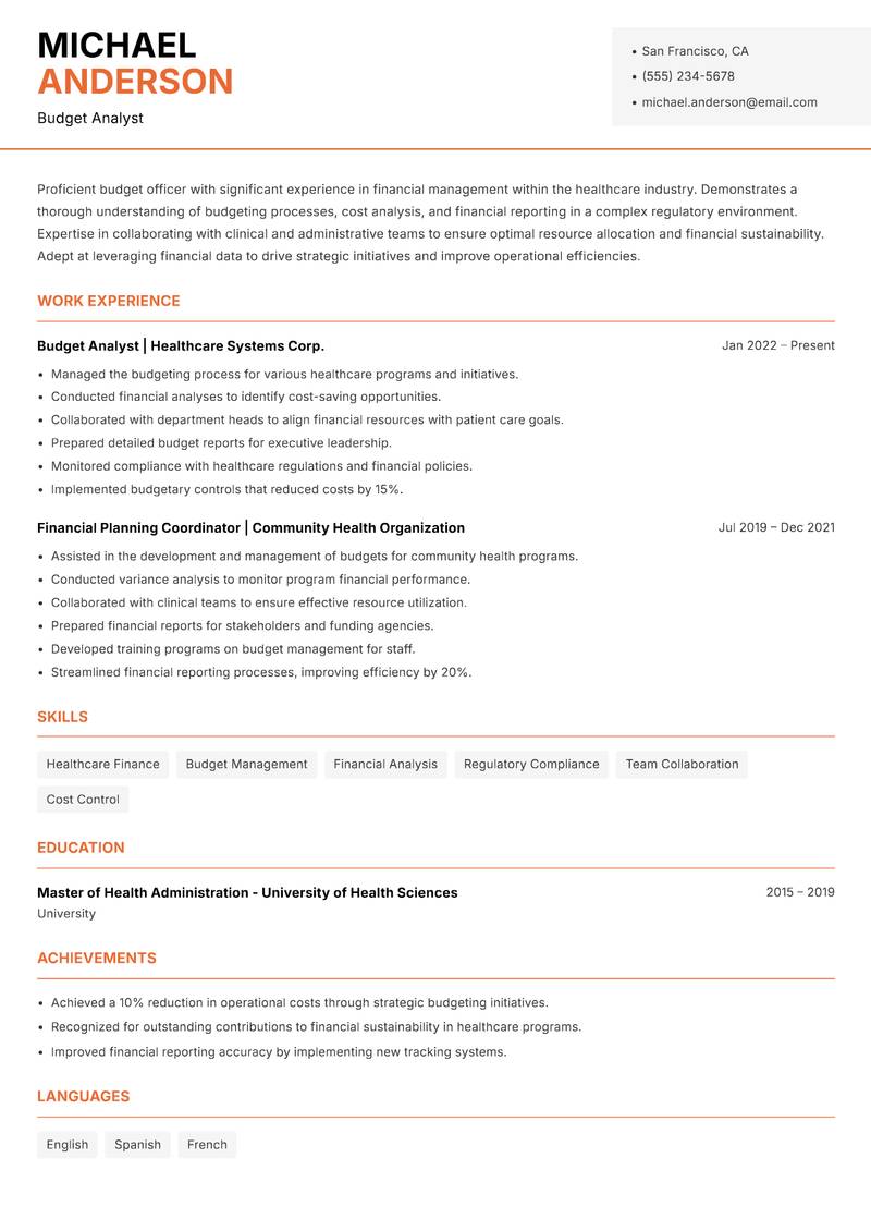 Budget Officer Resume Template