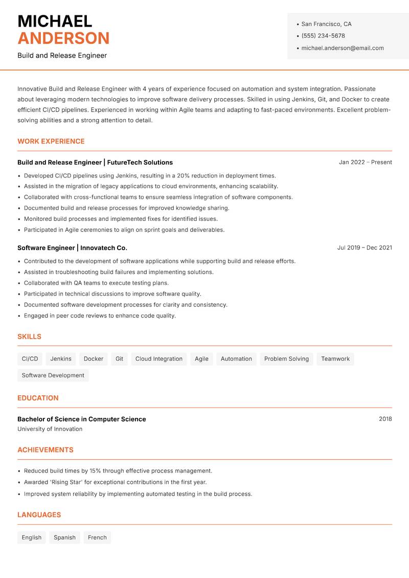 Build and Release Engineer Resume Template