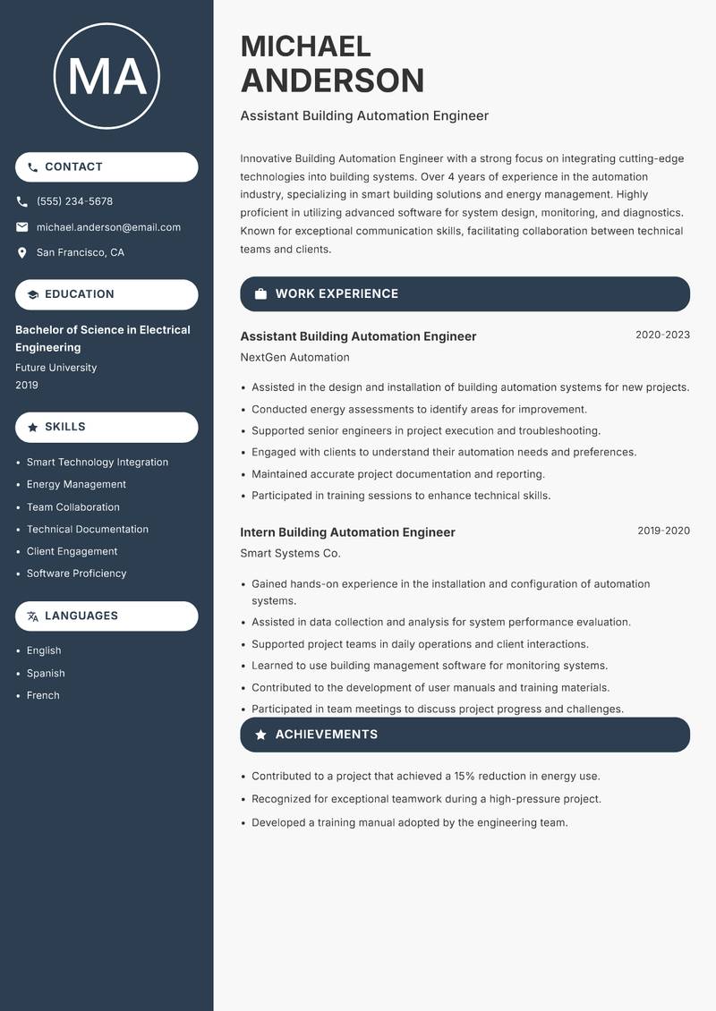 Building Automation Engineer Resume Preview Example