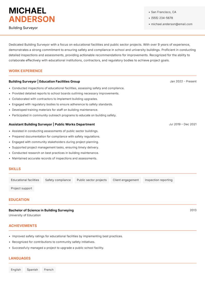 Building Surveyor Resume Template