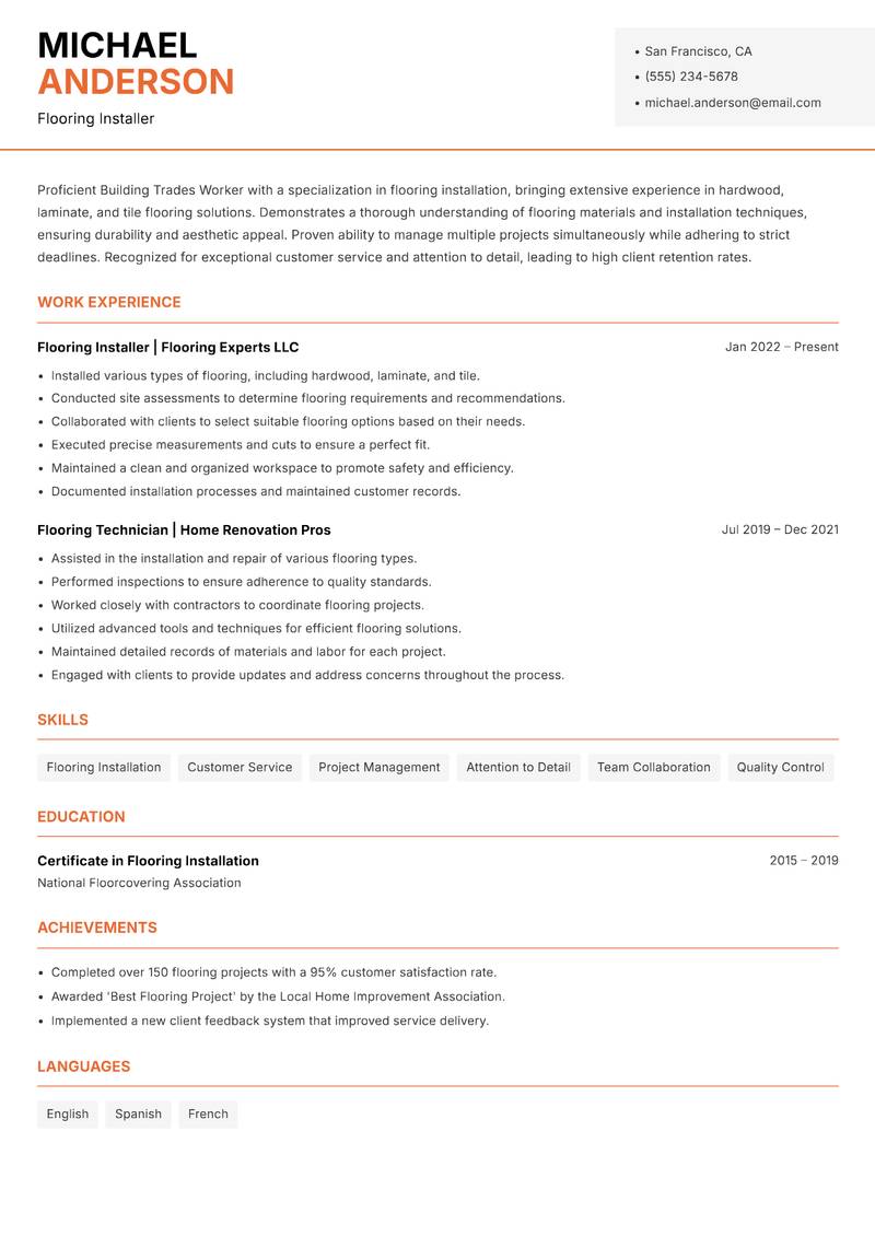 Building Trades Worker Resume Template
