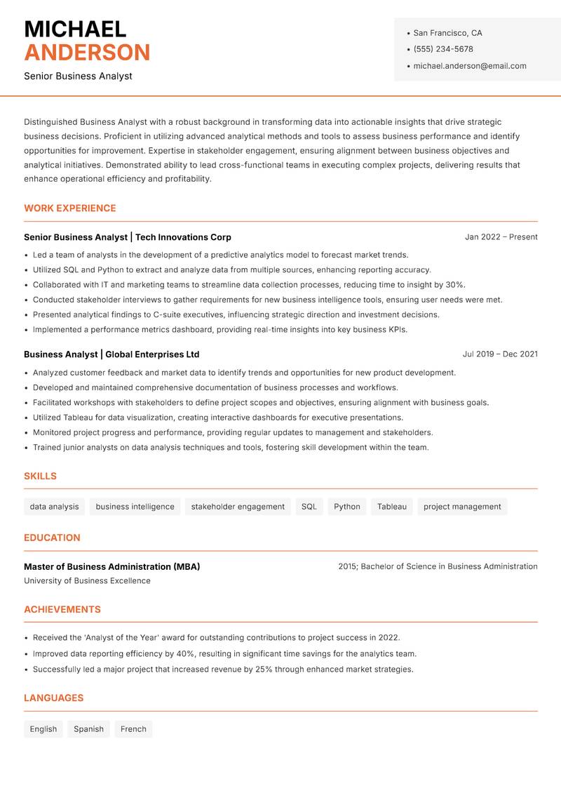 Business Analyst Resume Template