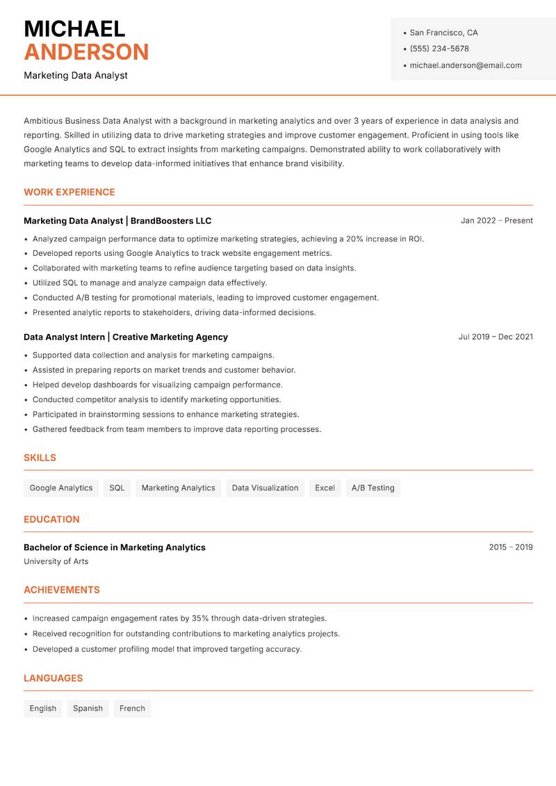 Business Data Analyst Resume Template