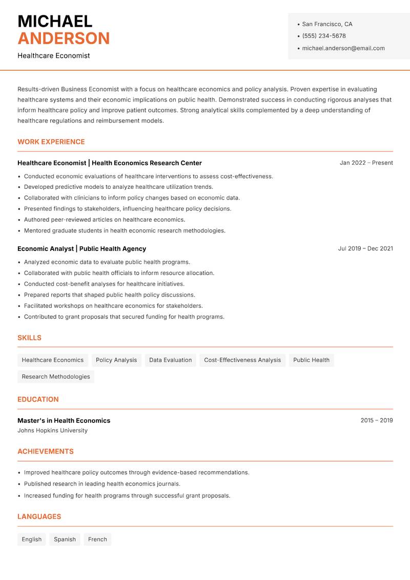 Business Economist Resume Template