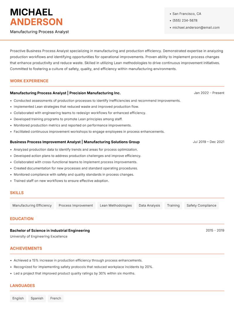 Business Process Analyst Resume Template