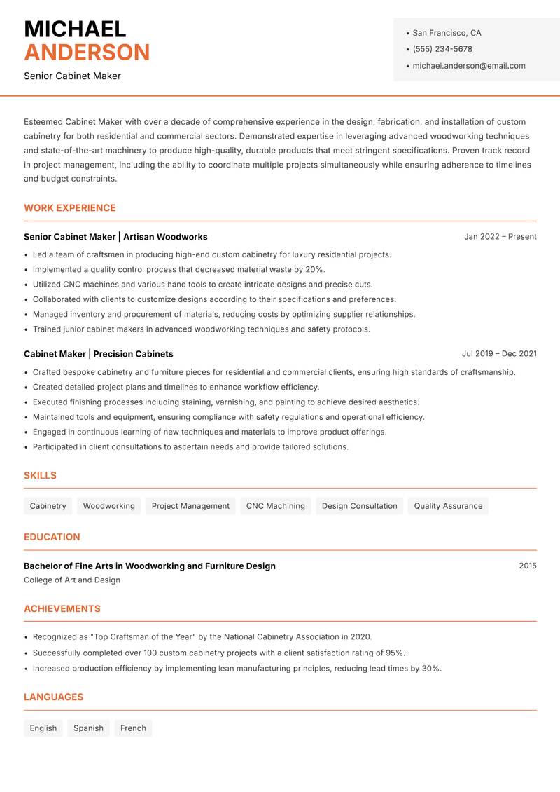 Cabinet Maker Resume Template