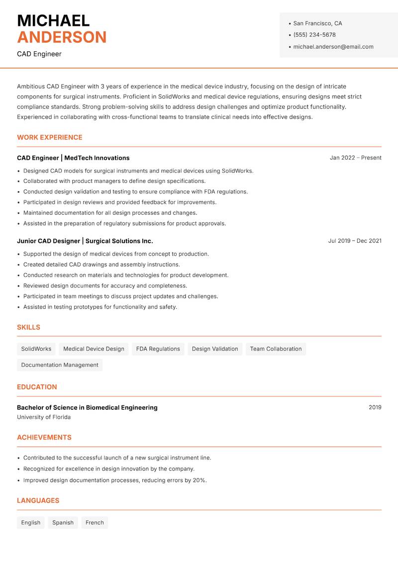 CAD Engineer Resume Template