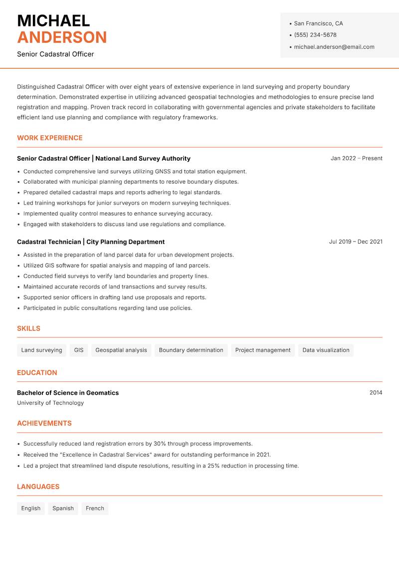 Cadastral Officer Resume Template