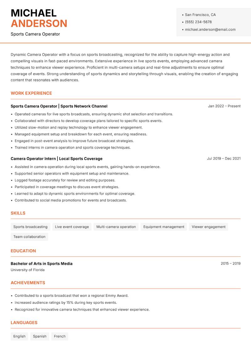 Camera Operator Resume Template