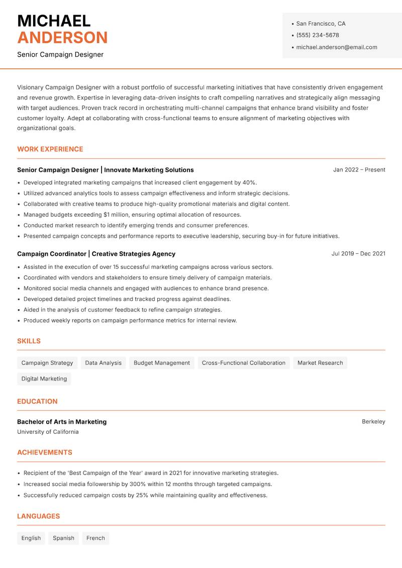Campaign Designer Resume Template