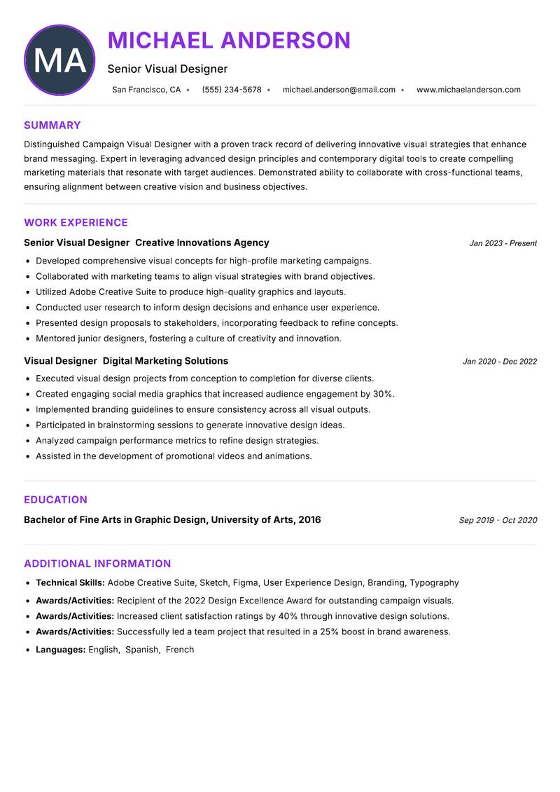 Campaign Visual Designer Resume Preview Example