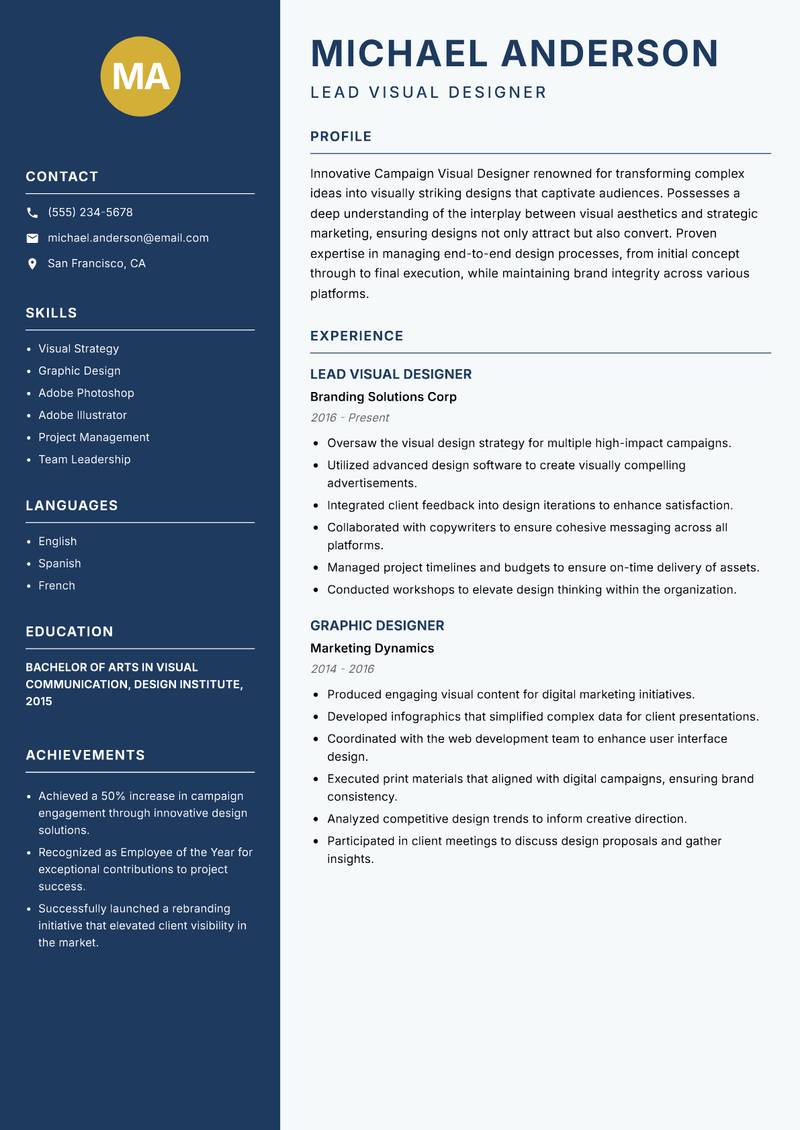 Campaign Visual Designer Resume Preview Example