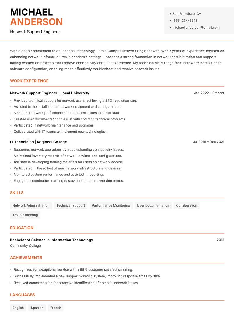 Campus Network Engineer Resume Template