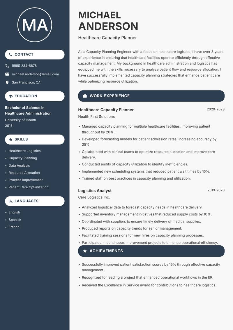 Capacity Planning Engineer Resume Preview Example