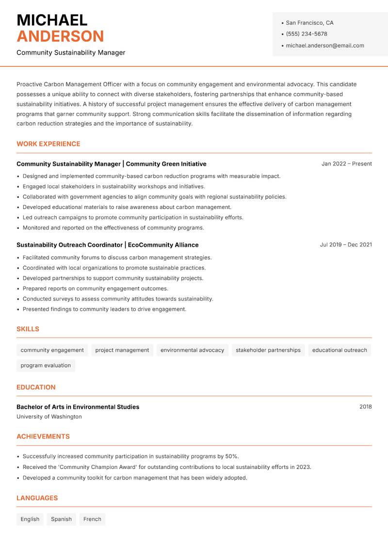 Carbon Management Officer Resume Template
