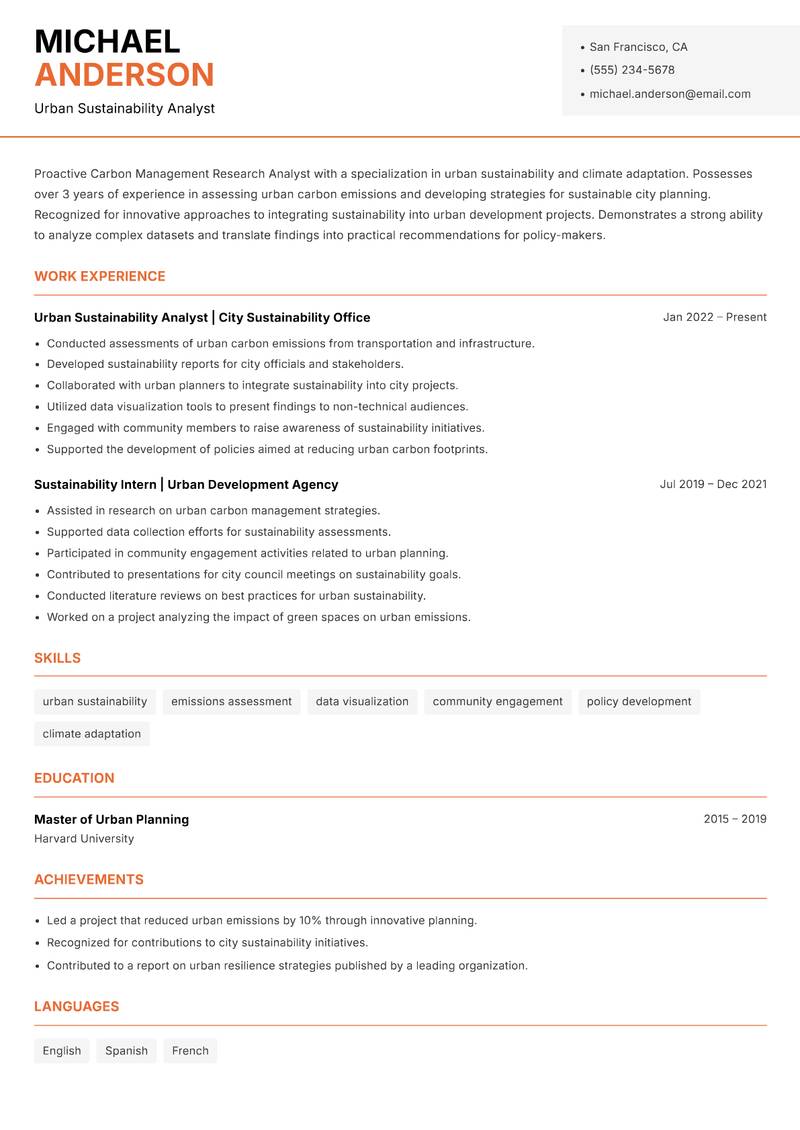 Carbon Management Research Analyst Resume Template