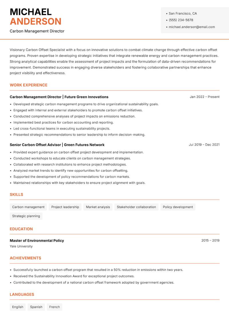 Carbon Offset Specialist Resume Template