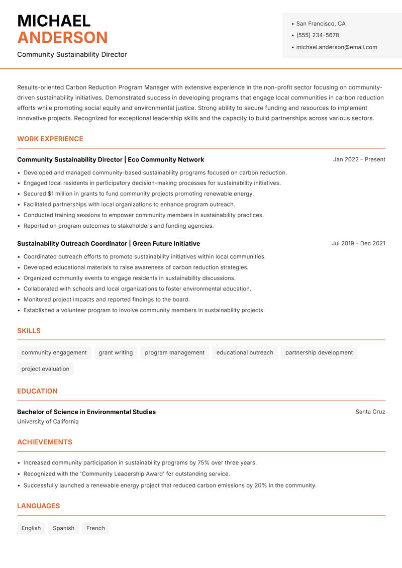 Carbon Reduction Program Manager Resume Template