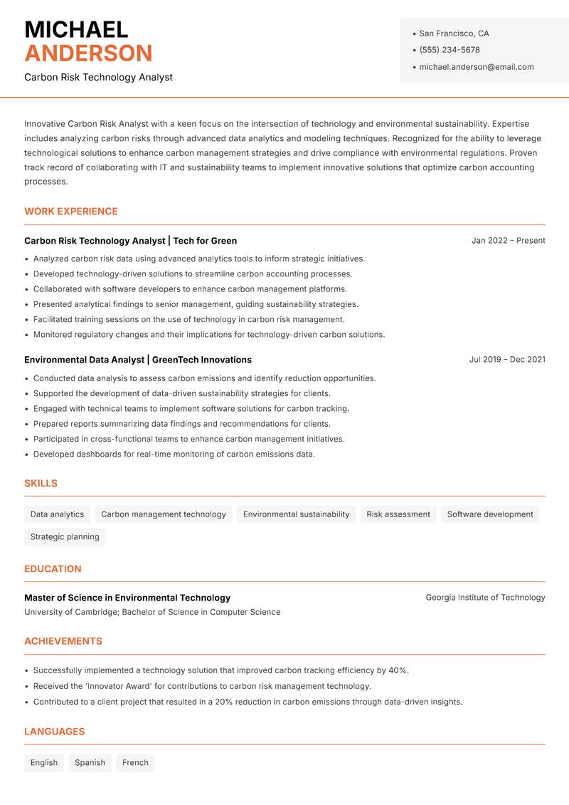 Carbon Risk Analyst Resume Template