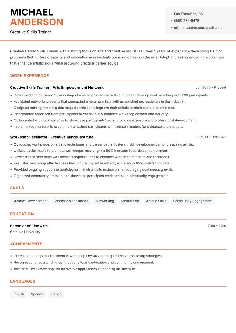 Career Skills Trainer Resume Template