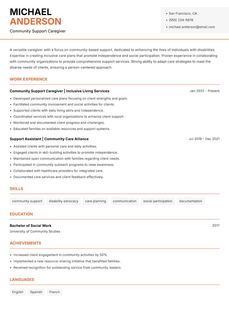Caregiver Domestic Resume Template