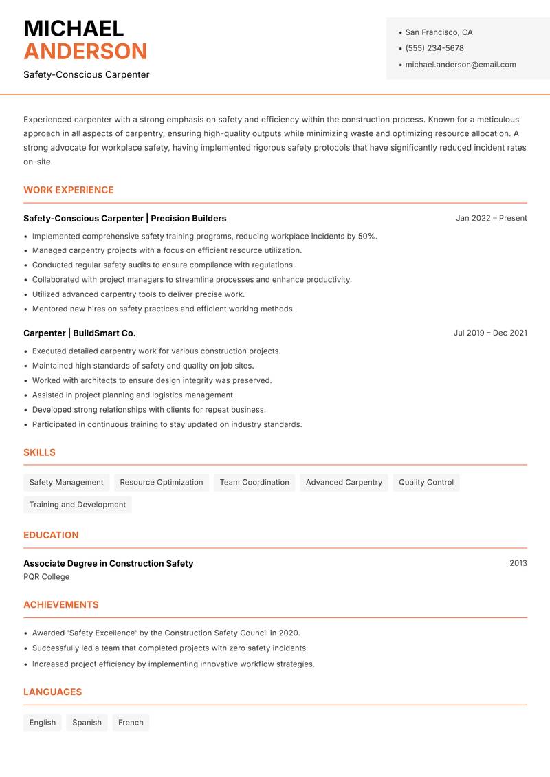 Carpenter Resume Template