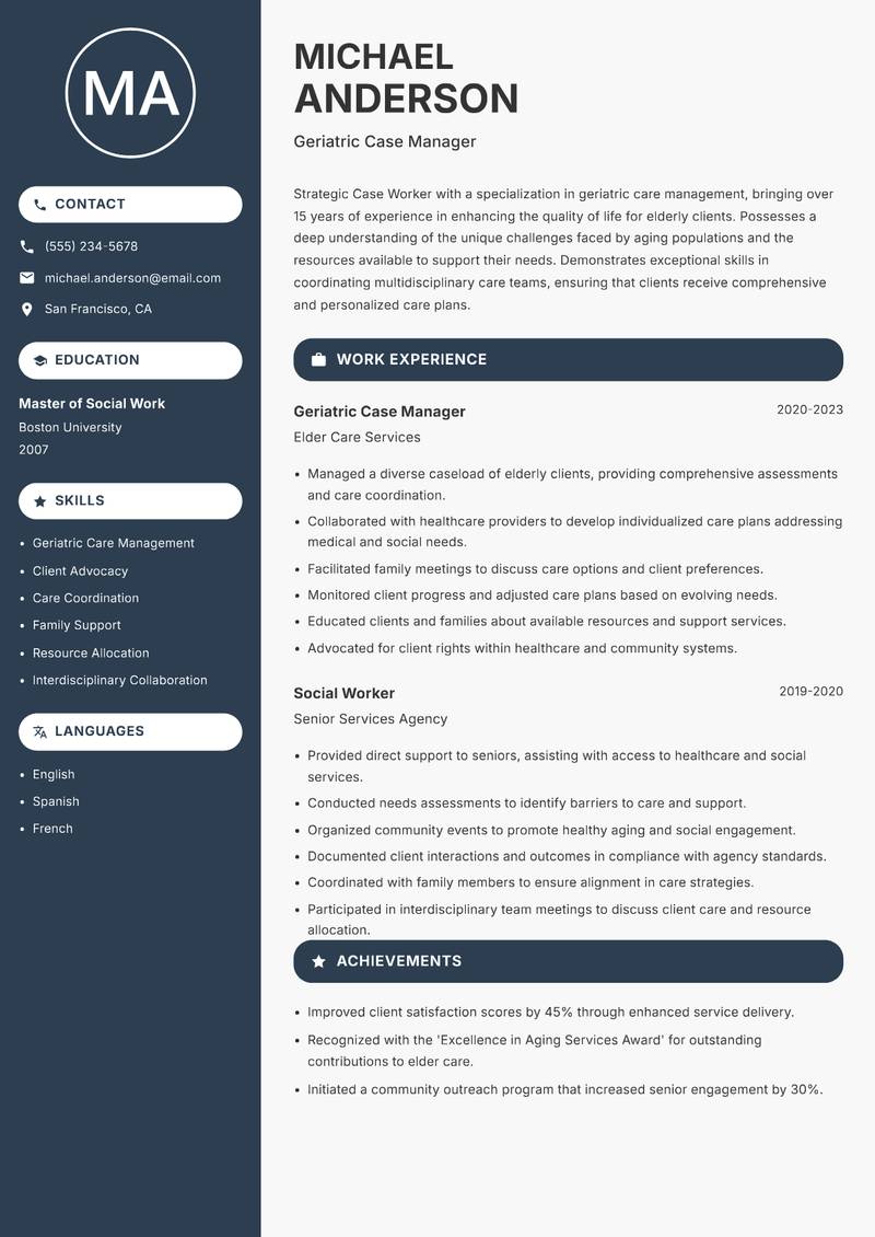 Case Worker Resume Preview Example