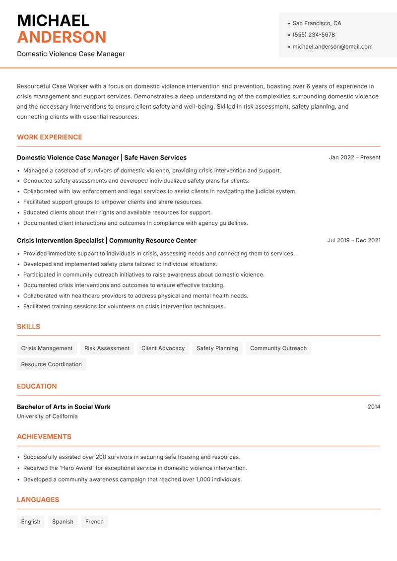 Case Worker Resume Template
