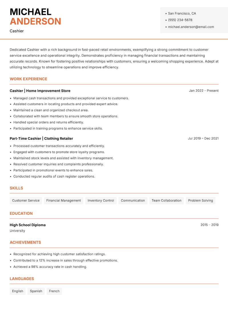 Cashier Resume Template