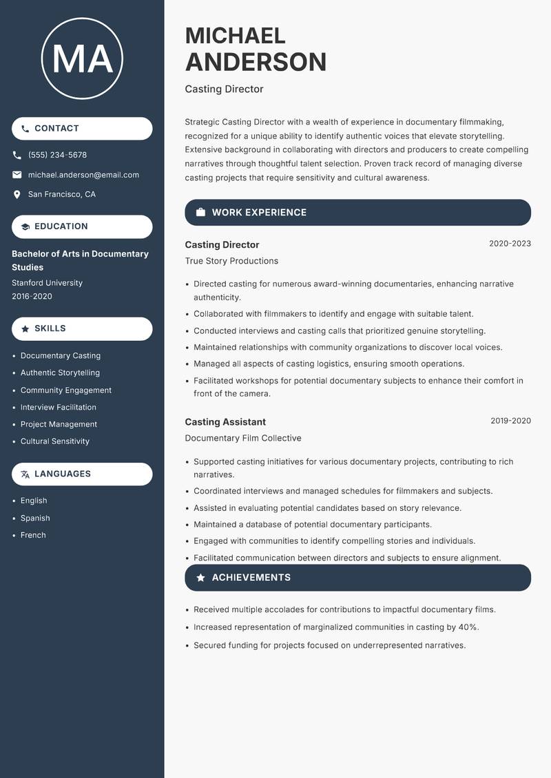 Casting Director Resume Preview Example