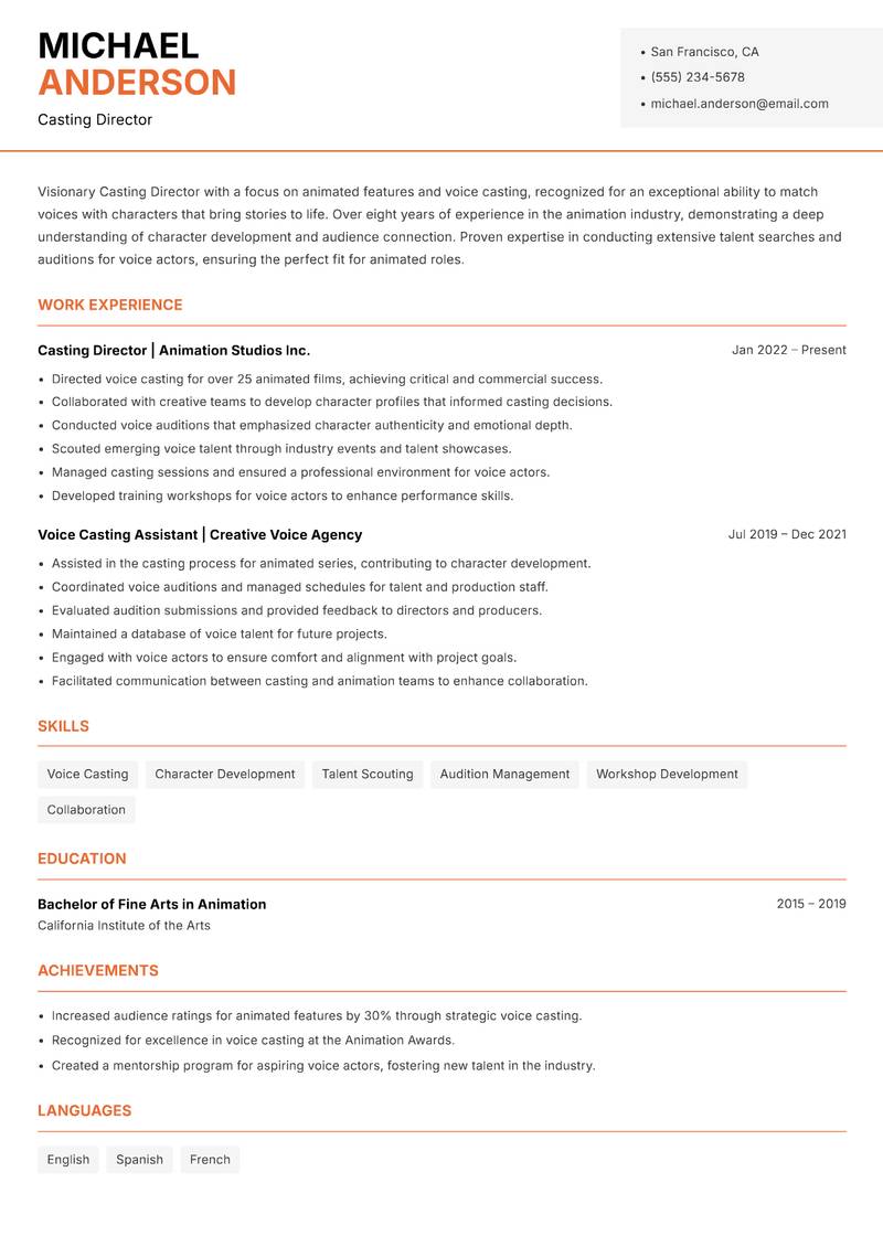 Casting Director Resume Template