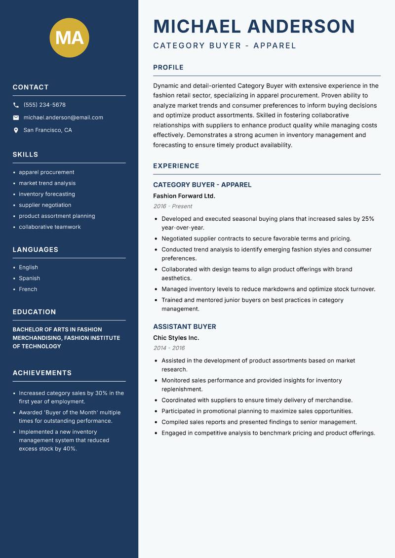 Category Buyer Resume Preview Example