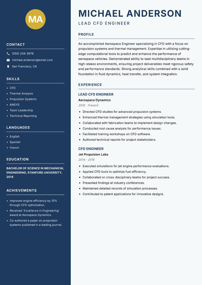 CFD Aerospace Engineer Resume Preview Example