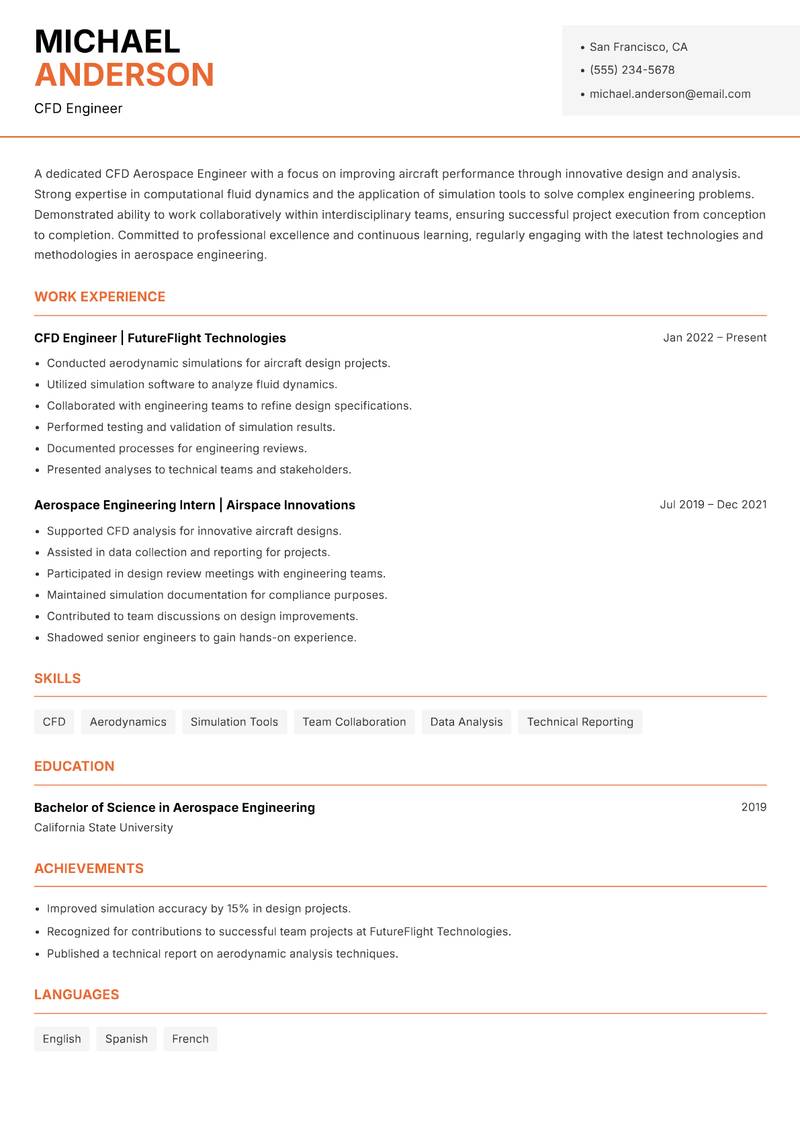 CFD Aerospace Engineer Resume Template