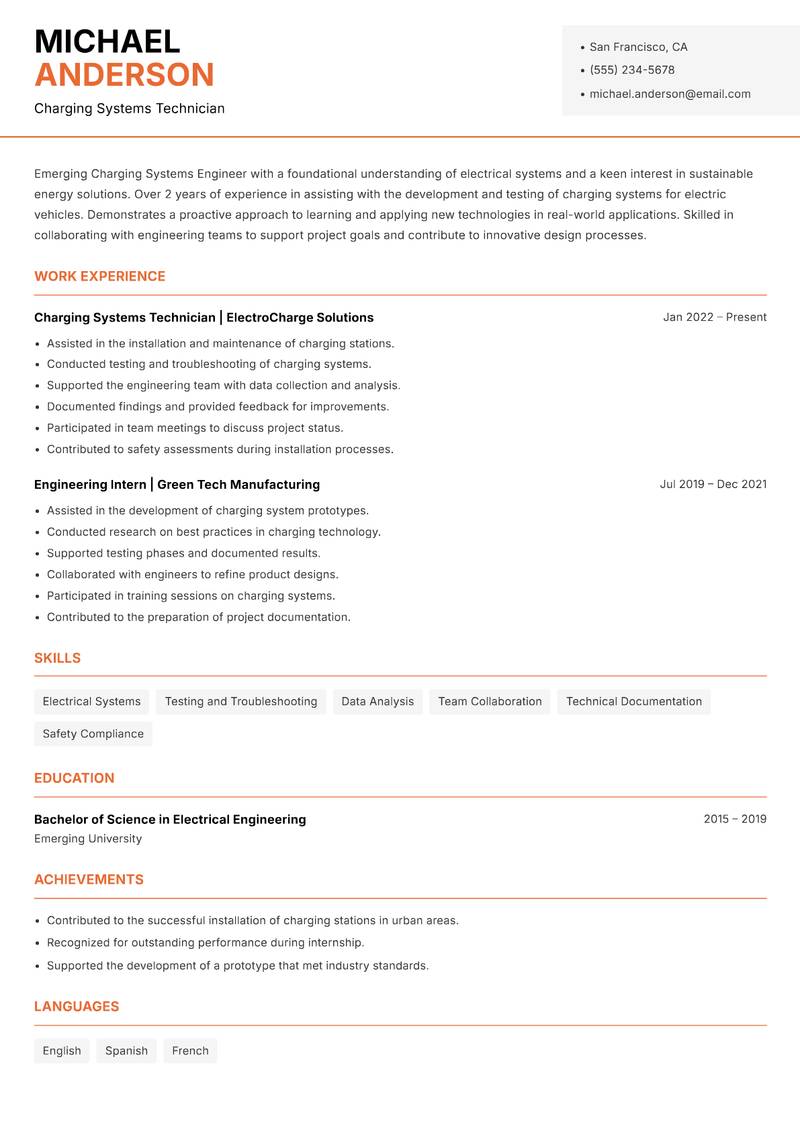 Charging Systems Engineer Resume Template