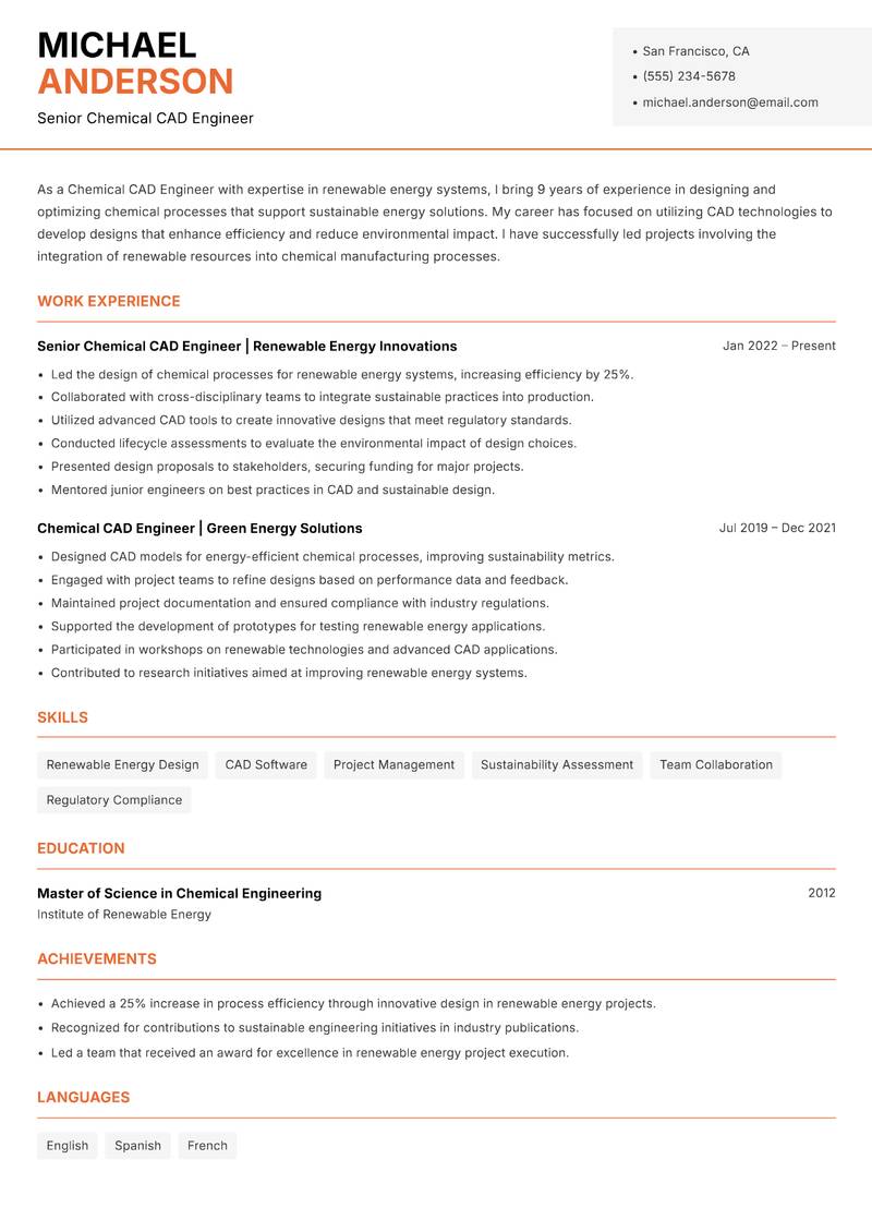 Chemical CAD Engineer Resume Template