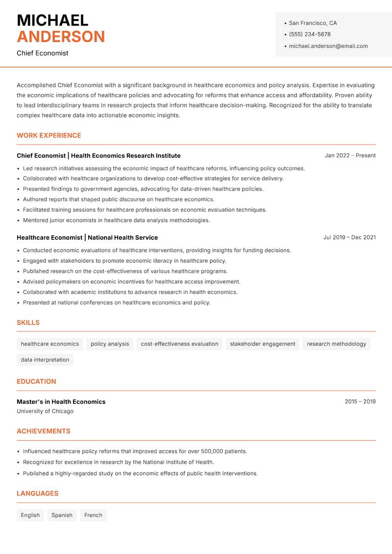 Chief Economist Resume Template