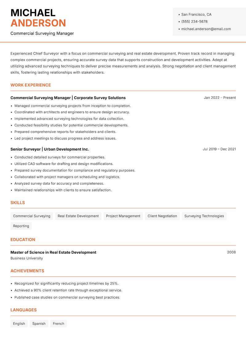 Chief Surveyor Resume Template