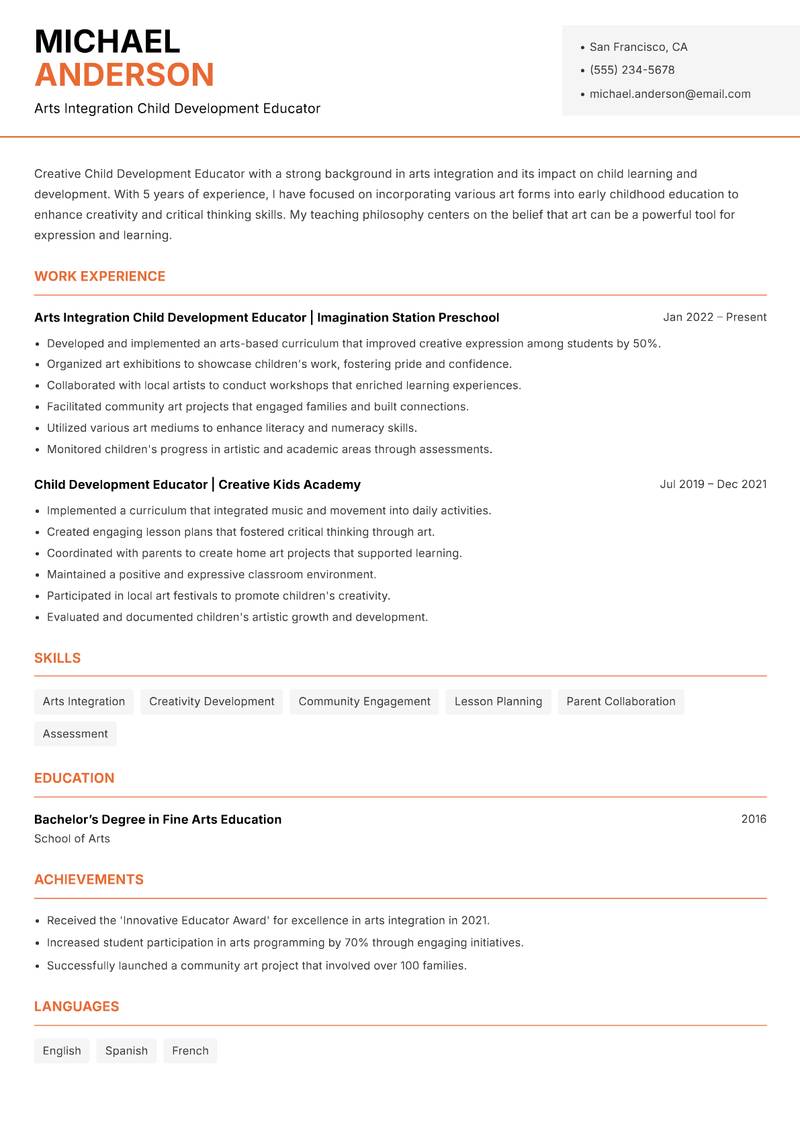Child Development Educator Resume Template