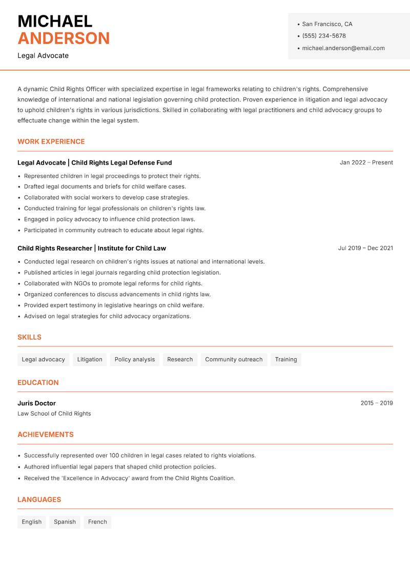 Child Rights Officer Resume Template
